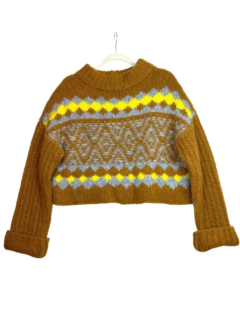 Free People Cropped Sweater Size S Cozy Alpine Mock Neck Alpaca Wool Blend - Picture 5 of 12